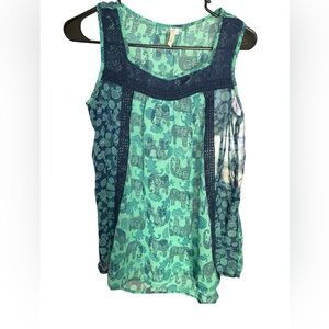 Women’s Red camel sheer elephant print top